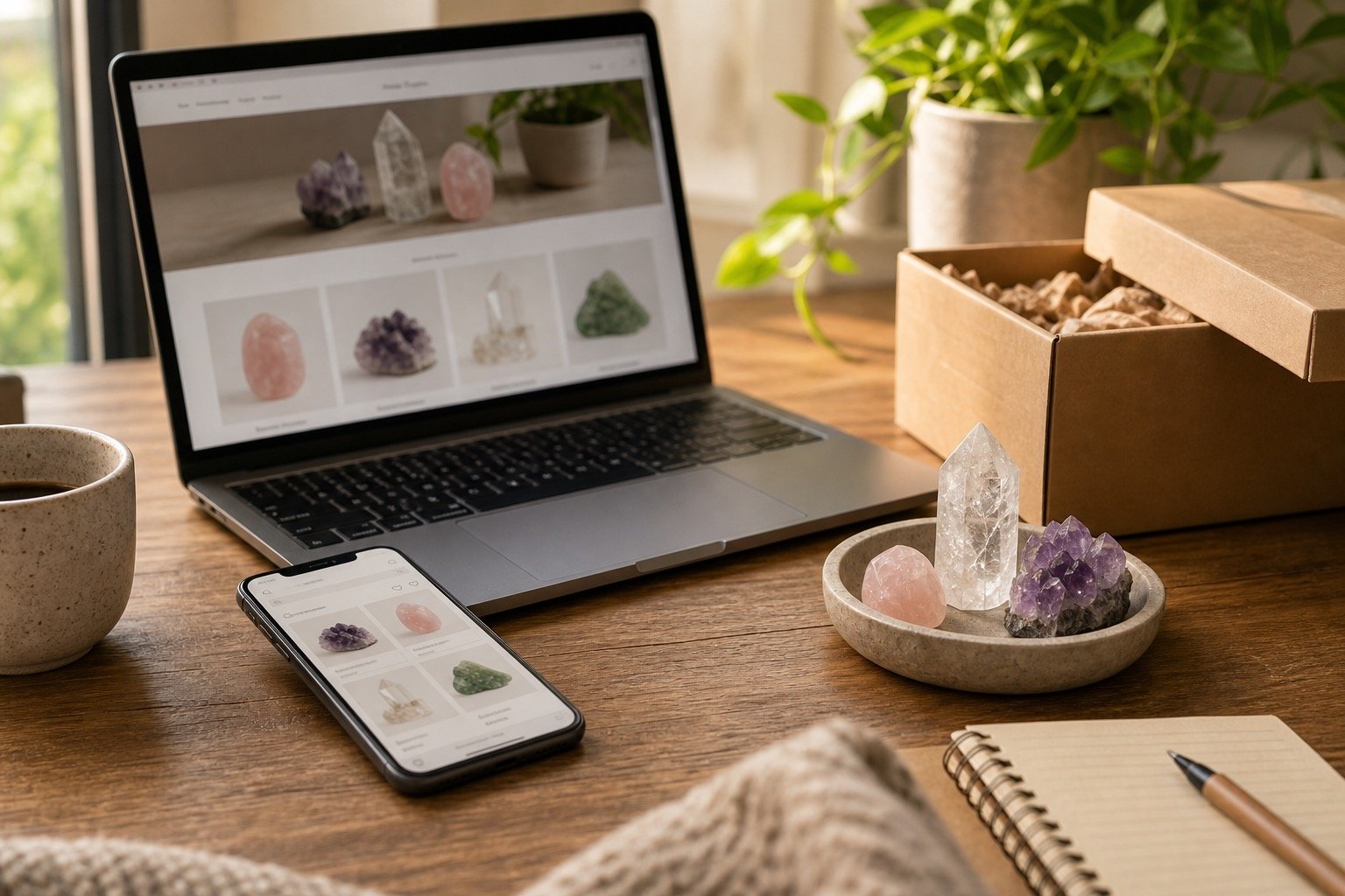 Buying crystals online safely with realistic shopping setup