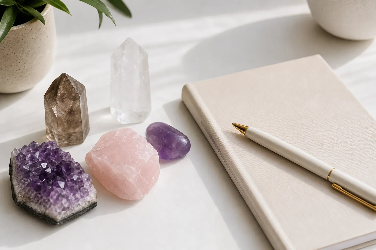 Crystals on a desk photo