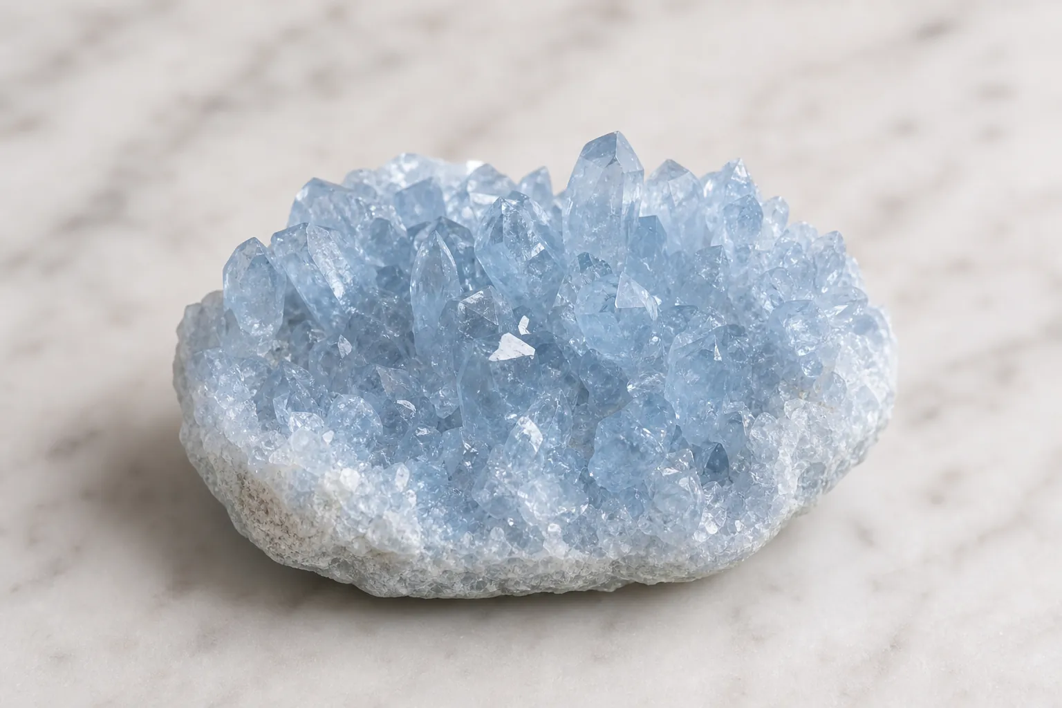 Realistic Celestite crystal used in gentle dry cleansing routines